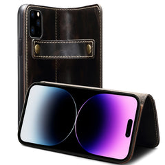 Denior Oil Wax Cowhide DK Magnetic Button Leather Phone Case, For iPhone 13, For iPhone 13 Pro, For iPhone 13 Pro Max, For iPhone 14, For iPhone 14 Plus, For iPhone 14 Pro, For iPhone 14 Pro Max