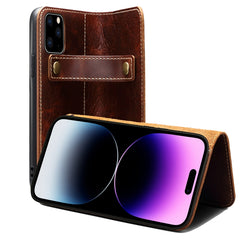 Denior Oil Wax Cowhide DK Magnetic Button Leather Phone Case, For iPhone 13, For iPhone 13 Pro, For iPhone 13 Pro Max, For iPhone 14, For iPhone 14 Plus, For iPhone 14 Pro, For iPhone 14 Pro Max