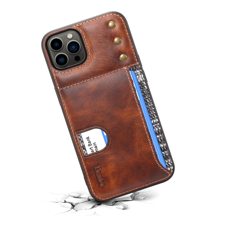 Denior Oil Wax Cowhide Card Slot Phone Case, For iPhone 12 / 12 Pro