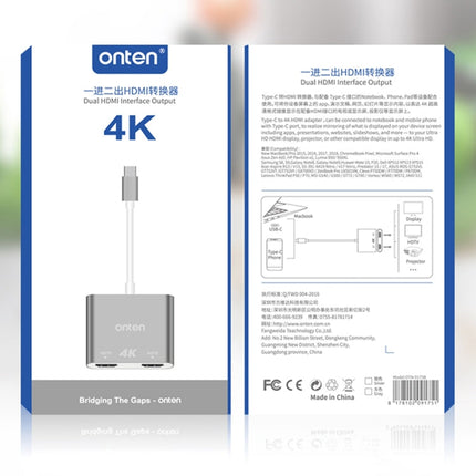 Onten OTN-9175B 4K USB-C / Type-C to Dual HDMI Output Converter, OTN-9175B