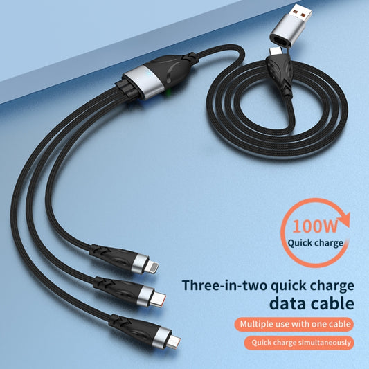 ADC-008 100W USB/Type-C to Type-C + 8 Pin + Micro USB Two to Three Fully Compatible Fast Charge Data Cable, 1.2m, 2m