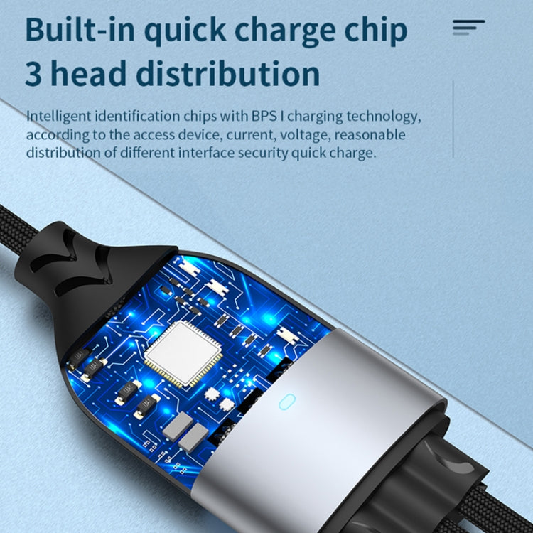 ADC-008 66W USB to USB-C/Type-C + 8 Pin + Micro USB 3 in 1 Fully Compatible Fast Charge Data Cable, 1.2m, 2m