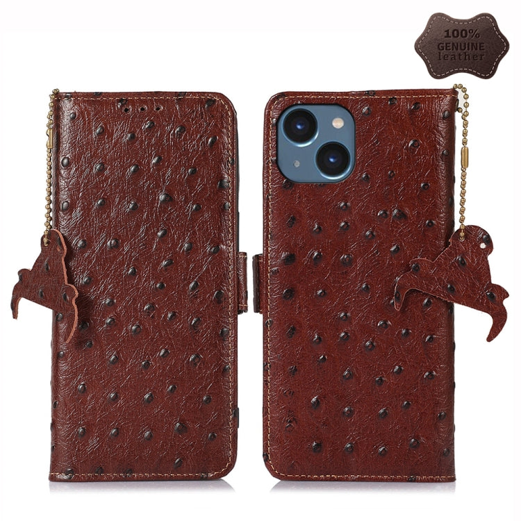 Ostrich Pattern Genuine Leather RFID Phone Case, For iPhone SE 2024, For iPhone 15 Pro Max, For iPhone 15 Pro, For iPhone 15 Plus, For iPhone 15, For iPhone 14 Plus, For iPhone 14, For iPhone 14 Pro