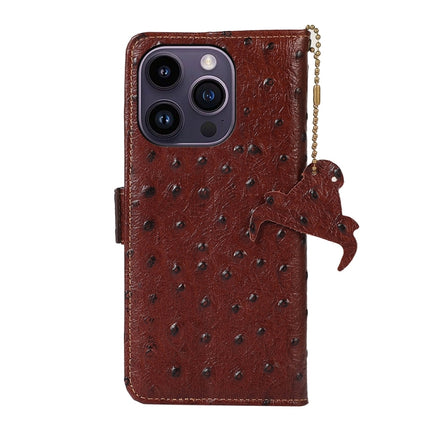 Ostrich Pattern Genuine Leather RFID Phone Case, For iPhone 14 Pro, For iPhone 14 Pro Max