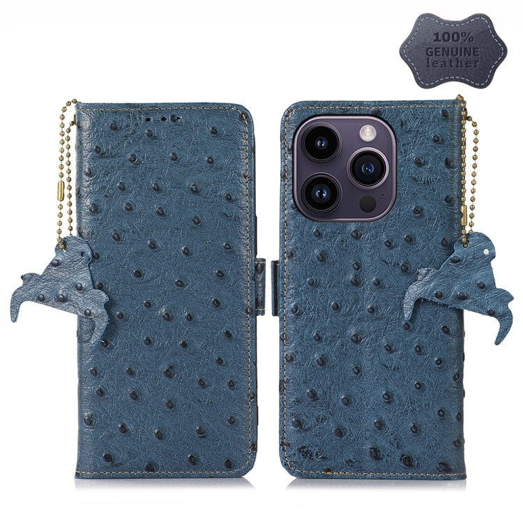 Ostrich Pattern Genuine Leather RFID Phone Case, For iPhone SE 2024, For iPhone 15 Pro Max, For iPhone 15 Pro, For iPhone 15 Plus, For iPhone 15, For iPhone 14 Plus, For iPhone 14, For iPhone 14 Pro