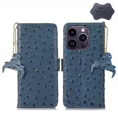 Ostrich Pattern Genuine Leather RFID Phone Case, For iPhone 14 Pro, For iPhone 14 Pro Max