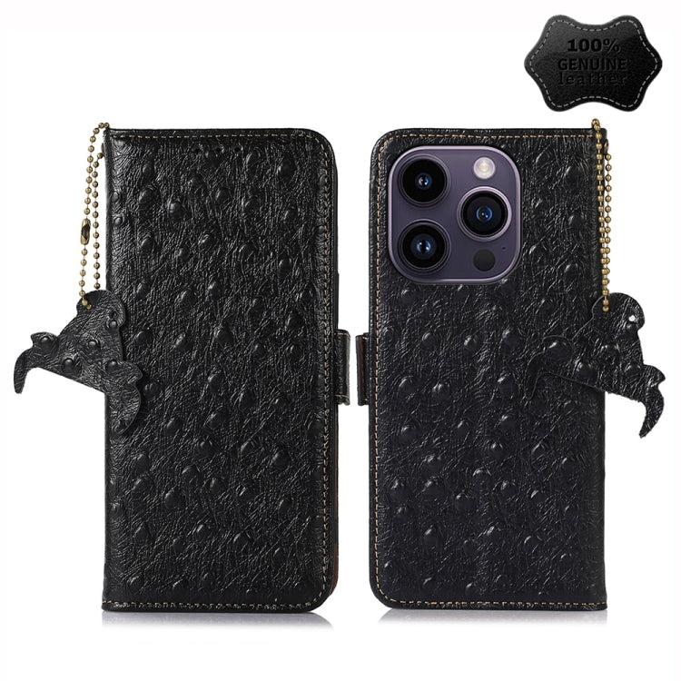 Ostrich Pattern Genuine Leather RFID Phone Case, For iPhone SE 2024, For iPhone 15 Pro Max, For iPhone 15 Pro, For iPhone 15 Plus, For iPhone 15, For iPhone 14 Plus, For iPhone 14, For iPhone 14 Pro