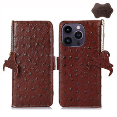 Ostrich Pattern Genuine Leather RFID Phone Case, For iPhone 14 Pro, For iPhone 14 Pro Max