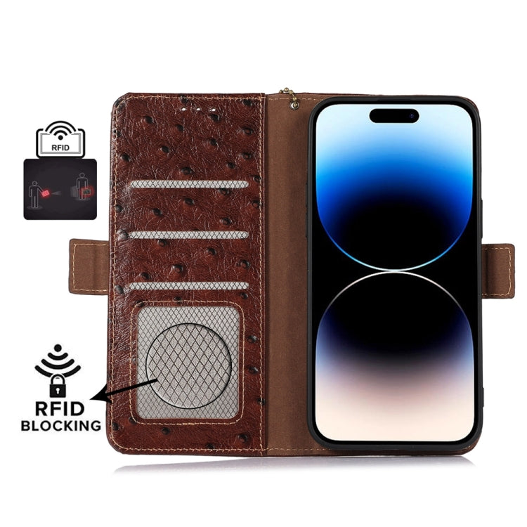 Ostrich Pattern Genuine Leather RFID Phone Case, For iPhone 14 Pro Max