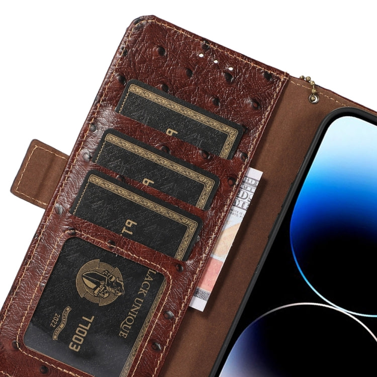 Ostrich Pattern Genuine Leather RFID Phone Case, For iPhone 14 Pro Max