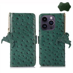 Ostrich Pattern Genuine Leather RFID Phone Case, For iPhone 14 Pro Max