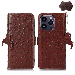 Ostrich Pattern Genuine Leather RFID Phone Case, For iPhone 15 Pro Max, For iPhone 15 Pro, For iPhone 15 Plus, For iPhone 15, For iPhone 14 Plus, For iPhone 14