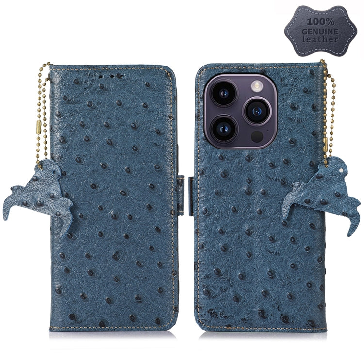 Ostrich Pattern Genuine Leather RFID Phone Case, For iPhone SE 2024, For iPhone 15 Pro Max, For iPhone 15 Pro, For iPhone 15 Plus, For iPhone 15, For iPhone 14 Plus, For iPhone 14, For iPhone 14 Pro