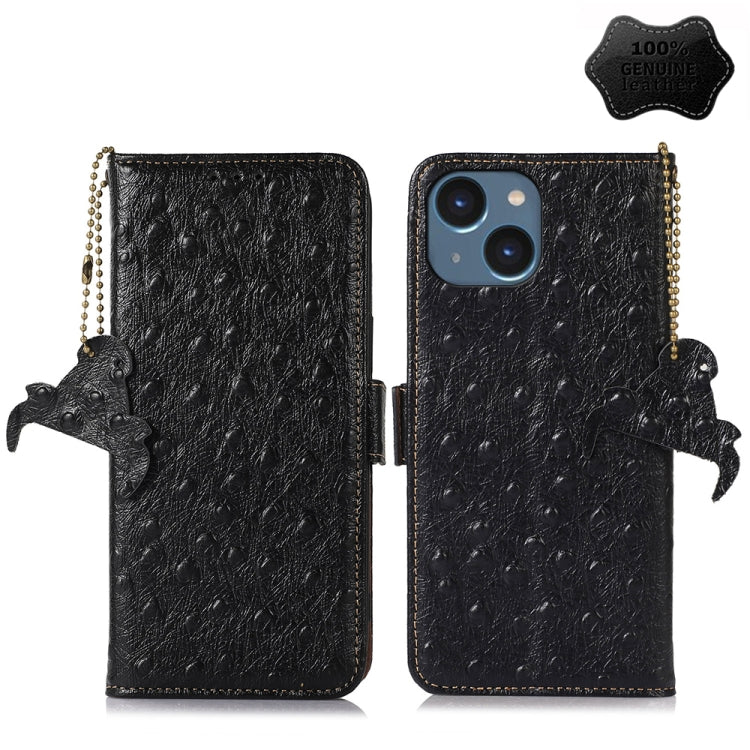 Ostrich Pattern Genuine Leather RFID Phone Case, For iPhone SE 2024, For iPhone 15 Pro Max, For iPhone 15 Pro, For iPhone 15 Plus, For iPhone 15, For iPhone 14 Plus, For iPhone 14, For iPhone 14 Pro