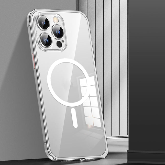 MagSafe Spring Buckle Metal Transparent Phone Case with Lens Protection, For iPhone 12 Pro Max