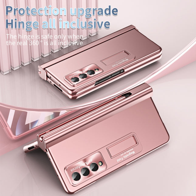 Electroplating Corrugated Hinge Folding Phone Case with Pen Slot, For Samsung Galaxy Z Fold3 5G, For Samsung Galaxy Z Fold4
