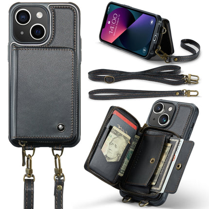 JEEHOOD C22 Series Zipper Wallet Leather Phone Case with Dual Lanyard