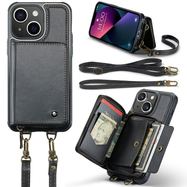 JEEHOOD C22 Series Zipper Wallet Leather Phone Case with Dual Lanyard