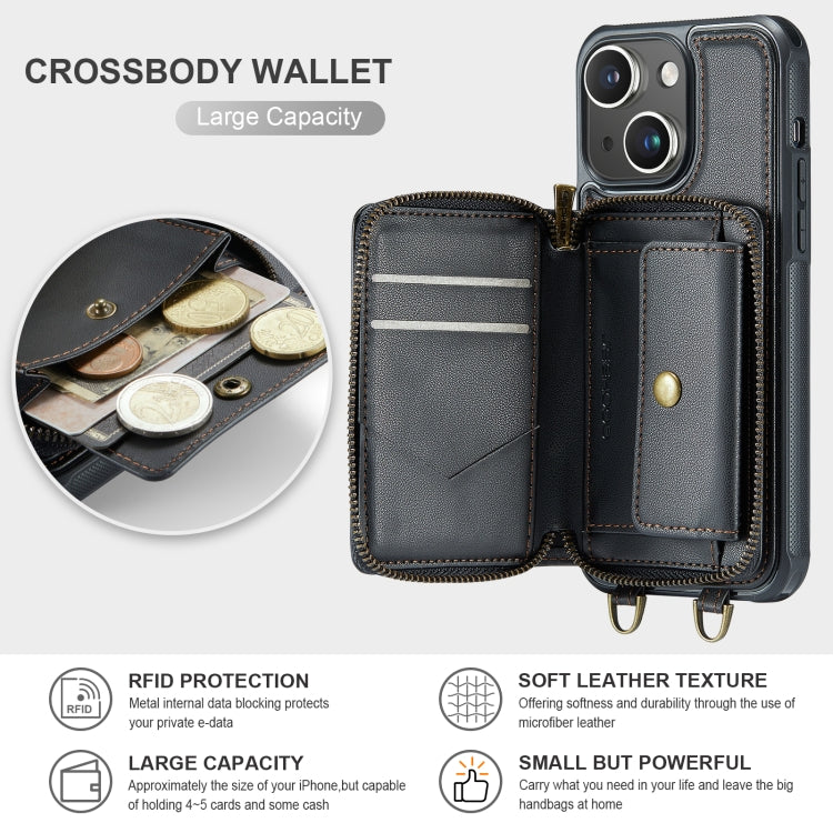 JEEHOOD C22 Series Zipper Wallet Leather Phone Case with Dual Lanyard, For iPhone 13, For iPhone 13 Pro, For iPhone 13 Pro Max, For iPhone 12, For iPhone 12 Pro Max