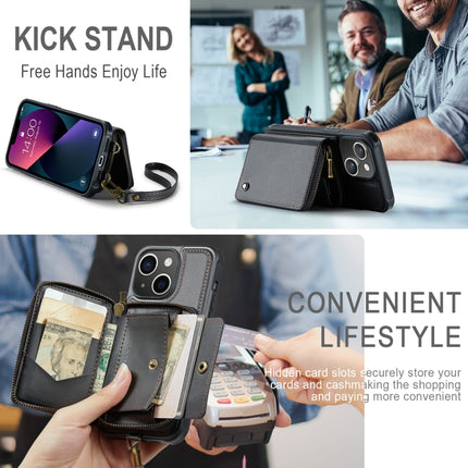 JEEHOOD C22 Series Zipper Wallet Leather Phone Case with Dual Lanyard