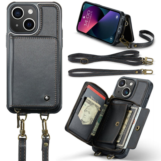 JEEHOOD C22 Series Zipper Wallet Leather Phone Case with Dual Lanyard, For iPhone 13, For iPhone 13 Pro, For iPhone 13 Pro Max, For iPhone 12, For iPhone 12 Pro Max