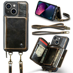 JEEHOOD C22 Series Zipper Wallet Leather Phone Case with Dual Lanyard, For iPhone 13, For iPhone 13 Pro, For iPhone 13 Pro Max, For iPhone 12, For iPhone 12 Pro Max