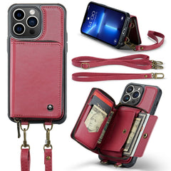 JEEHOOD C22 Series Zipper Wallet Leather Phone Case with Dual Lanyard, For iPhone 13, For iPhone 13 Pro, For iPhone 13 Pro Max, For iPhone 12, For iPhone 12 Pro Max