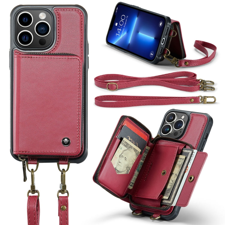 JEEHOOD C22 Series Zipper Wallet Leather Phone Case with Dual Lanyard, For iPhone 13, For iPhone 13 Pro, For iPhone 13 Pro Max, For iPhone 12, For iPhone 12 Pro Max