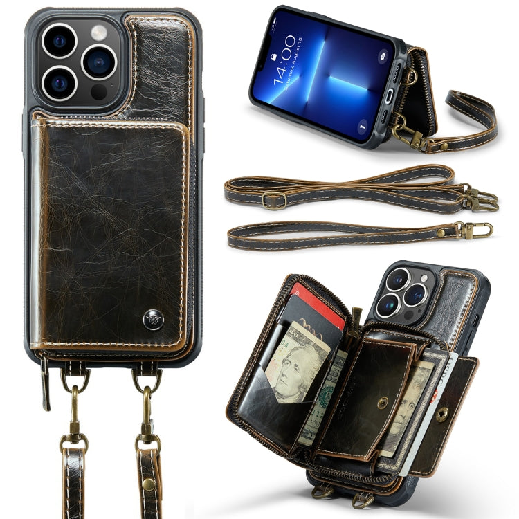 JEEHOOD C22 Series Zipper Wallet Leather Phone Case with Dual Lanyard, For iPhone 13, For iPhone 13 Pro, For iPhone 13 Pro Max, For iPhone 12, For iPhone 12 Pro Max