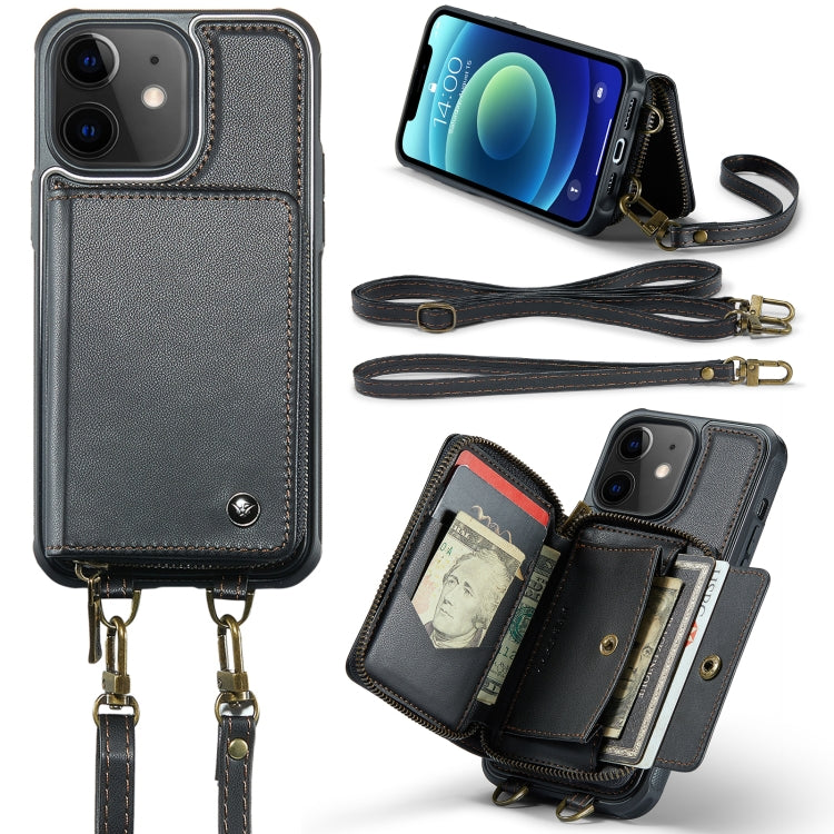 JEEHOOD C22 Series Zipper Wallet Leather Phone Case with Dual Lanyard, For iPhone 13, For iPhone 13 Pro, For iPhone 13 Pro Max, For iPhone 12, For iPhone 12 Pro Max