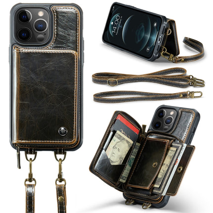 JEEHOOD C22 Series Zipper Wallet Leather Phone Case with Dual Lanyard