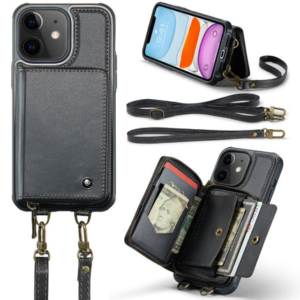 JEEHOOD C22 Series Zipper Wallet Leather Phone Case with Dual Lanyard