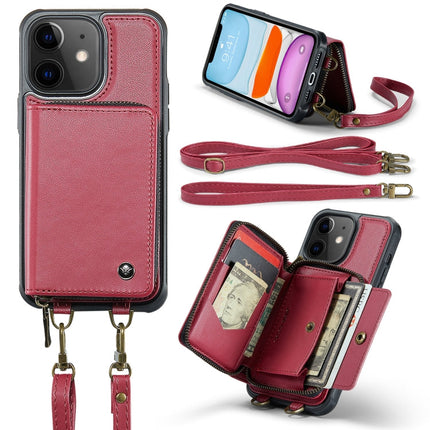 JEEHOOD C22 Series Zipper Wallet Leather Phone Case with Dual Lanyard