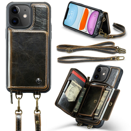 JEEHOOD C22 Series Zipper Wallet Leather Phone Case with Dual Lanyard
