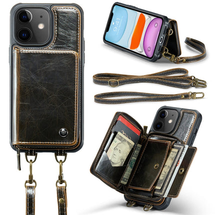 JEEHOOD C22 Series Zipper Wallet Leather Phone Case with Dual Lanyard