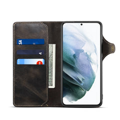 Denior Oil Wax Cowhide Magnetic Button Leather Phone Case, For Samsung Galaxy S23 5G, For Samsung Galaxy S23+ 5G, For Samsung Galaxy S23 Ultra 5G