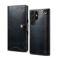 Denior Oil Wax Cowhide Magnetic Button Leather Phone Case, For Samsung Galaxy S23 5G, For Samsung Galaxy S23+ 5G, For Samsung Galaxy S23 Ultra 5G