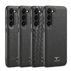 Fierre Shann Leather Texture Phone Back Cover Case, For Samsung Galaxy S23 5G, For Samsung Galaxy S23+ 5G, For Samsung Galaxy S23 Ultra 5G