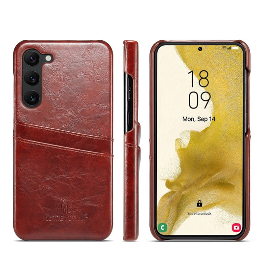 Fierre Shann Oil Wax Texture Leather Phone Case with Card Slots, For Samsung Galaxy S23 5G, For Samsung Galaxy S23+ 5G, For Samsung Galaxy S23 Ultra 5G