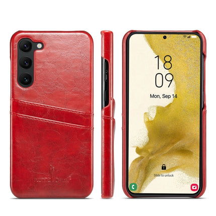 Fierre Shann Oil Wax Texture Leather Phone Case with Card Slots, For Samsung Galaxy S23 5G, For Samsung Galaxy S23+ 5G, For Samsung Galaxy S23 Ultra 5G