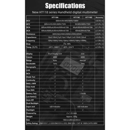 HABOTEST HT118D Portable High-precision Manual Digital Multimeter, HT118D