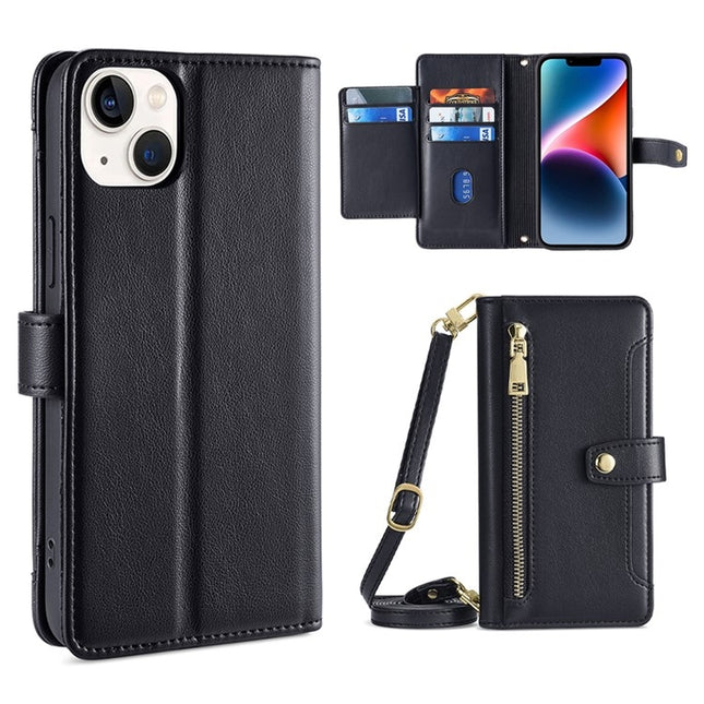 Sheep Texture Cross-body Zipper Wallet Leather Phone Case, For iPhone 14, For iPhone 14 Plus, For iPhone 14 Pro, For iPhone 14 Pro Max