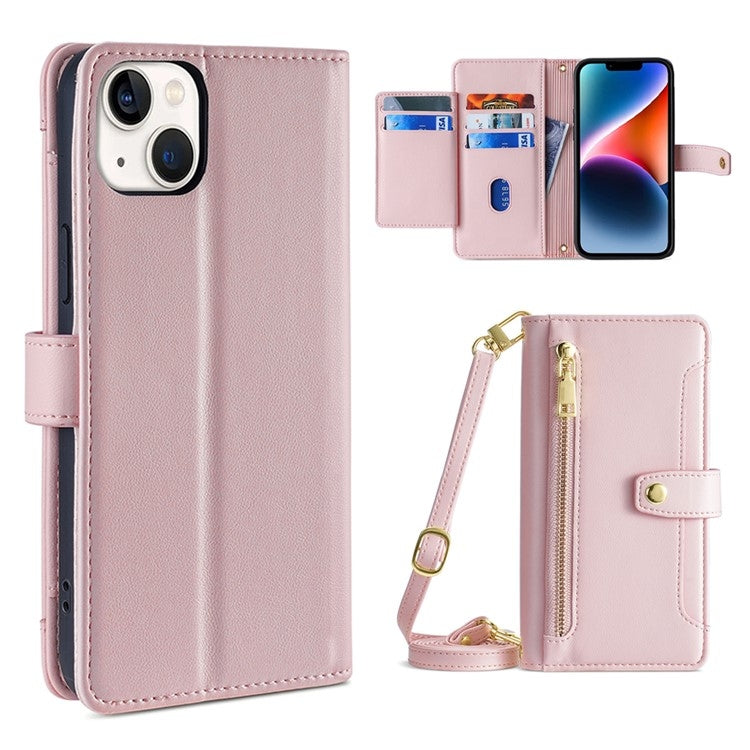 Sheep Texture Cross-body Zipper Wallet Leather Phone Case, For iPhone 14, For iPhone 14 Plus, For iPhone 14 Pro, For iPhone 14 Pro Max, For iPhone 13 mini