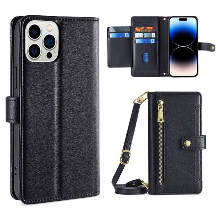 Sheep Texture Cross-body Zipper Wallet Leather Phone Case, For iPhone 14, For iPhone 14 Plus, For iPhone 14 Pro, For iPhone 14 Pro Max, For iPhone 13 mini