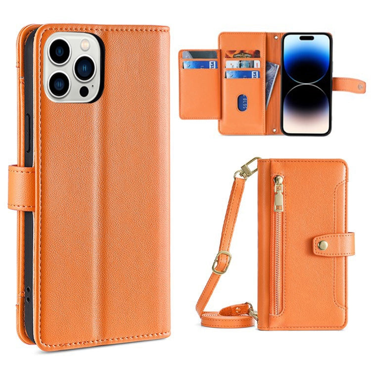 Sheep Texture Cross-body Zipper Wallet Leather Phone Case, For iPhone 14, For iPhone 14 Plus, For iPhone 14 Pro, For iPhone 14 Pro Max, For iPhone 13 mini