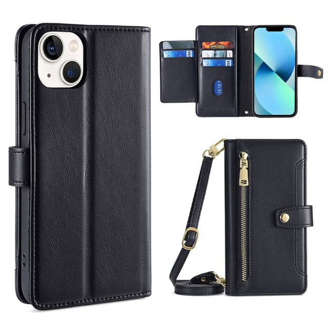 Sheep Texture Cross-body Zipper Wallet Leather Phone Case, For iPhone 13 mini, For iPhone 13, For iPhone 13 Pro, For iPhone 13 Pro Max