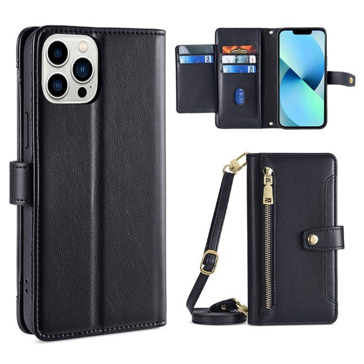 Sheep Texture Cross-body Zipper Wallet Leather Phone Case, For iPhone 13, For iPhone 13 Pro, For iPhone 13 Pro Max, For iPhone 12 mini, For iPhone 12 / 12 Pro