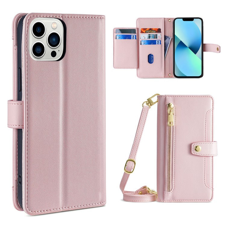 Sheep Texture Cross-body Zipper Wallet Leather Phone Case, For iPhone 13, For iPhone 13 Pro, For iPhone 13 Pro Max, For iPhone 12 mini, For iPhone 12 / 12 Pro