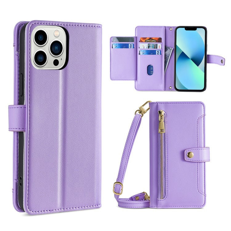 Sheep Texture Cross-body Zipper Wallet Leather Phone Case, For iPhone 13, For iPhone 13 Pro, For iPhone 13 Pro Max, For iPhone 12 mini, For iPhone 12 / 12 Pro