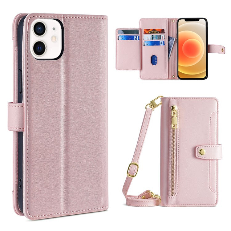 Sheep Texture Cross-body Zipper Wallet Leather Phone Case, For iPhone 13, For iPhone 13 Pro, For iPhone 13 Pro Max, For iPhone 12 mini, For iPhone 12 / 12 Pro